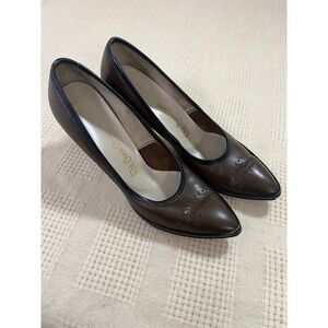 Vintage Red Cross Shoes Womens Brown Leather Pointed Toe Heels Size 7